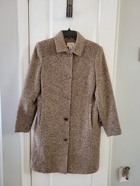L.L. Bean Wool Tweed Car Coat Brown Donegal Multi-Color Women’s Size 12 Peacoat